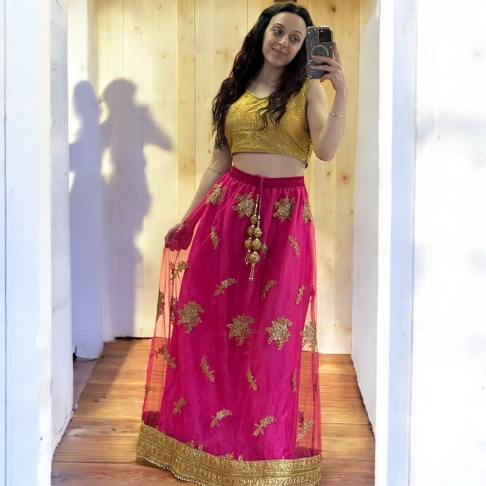 Pink and Gold Lehenga set embroidered saree
